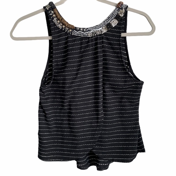 Free People Black Embellished Cropped Beaded Split Tulip Back Tank Size XS - Picture 3 of 9